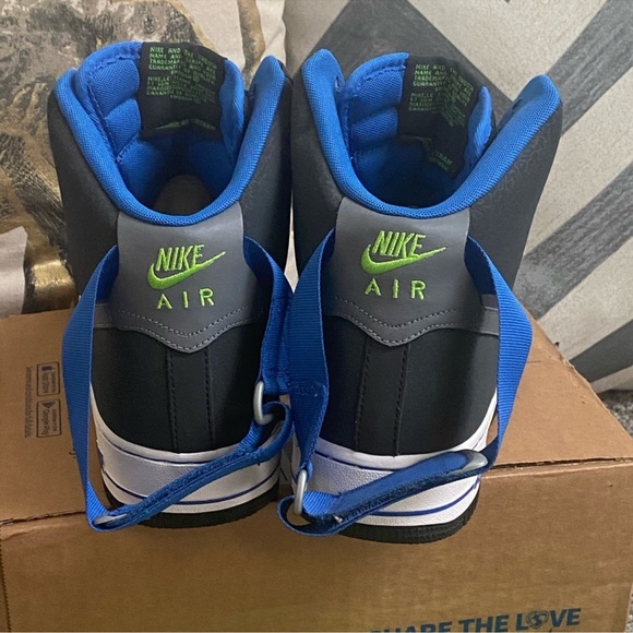 NIKE AIR FORCE ONE MID CASUAL ATHLETIC GRAY BLUE GREEN SNEAKERS MENS SHOES - Picture 7 of 9